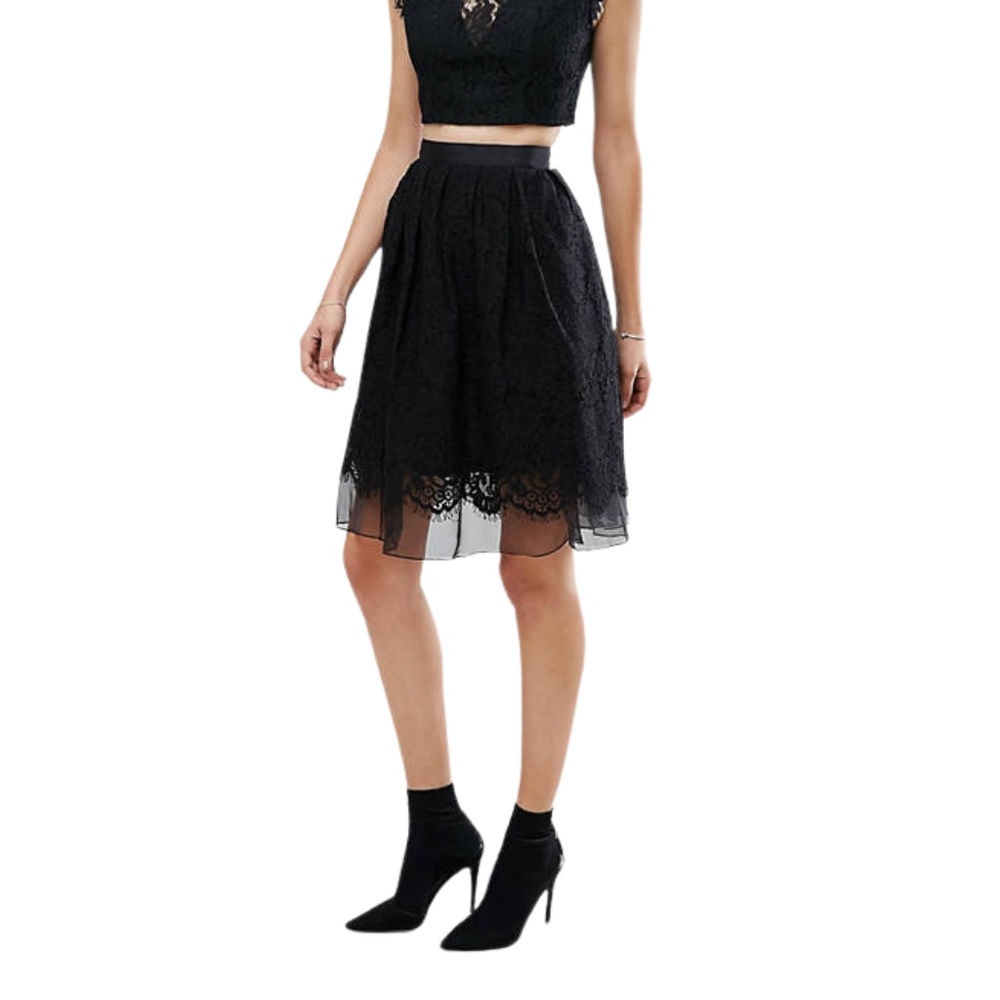 French Connection Black Lace Flared Tutu Skirt US 2 NWOT